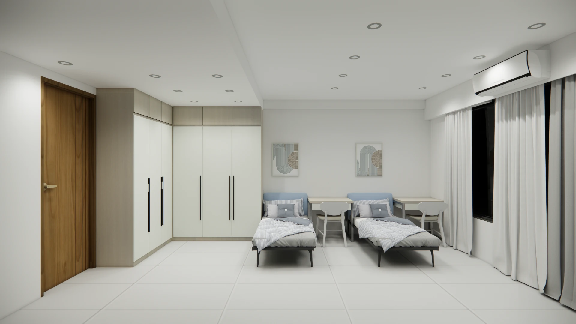 Quad sharing room with four beds