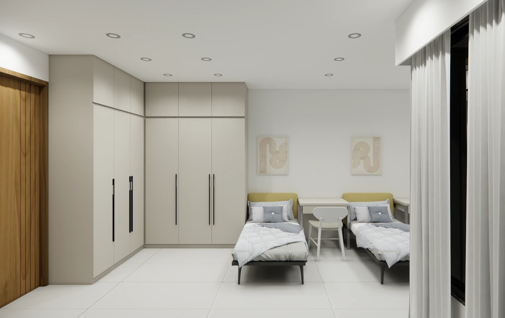 Triple sharing room with multiple beds